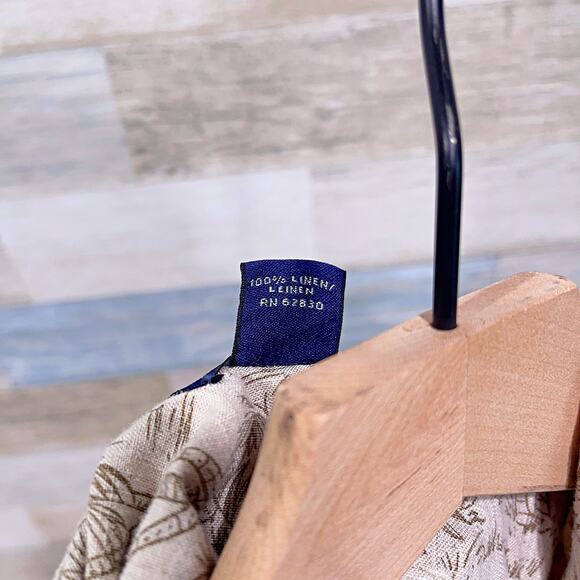 Lands End Vintage 90s Linen Tropical Island Print Shirt Beige Hawaii Mens Medium - Picture 6 of 6